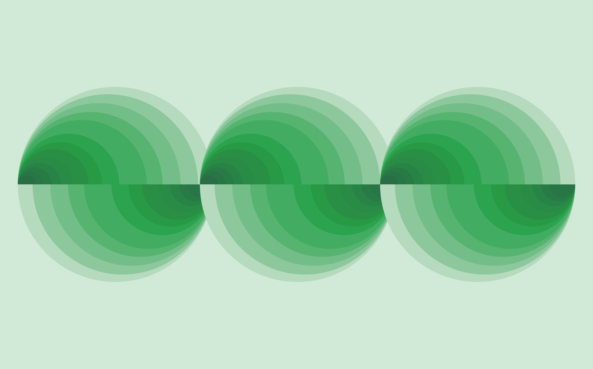 An illustration of three circles with gradients of green rippling through them to create the illusion of motion.