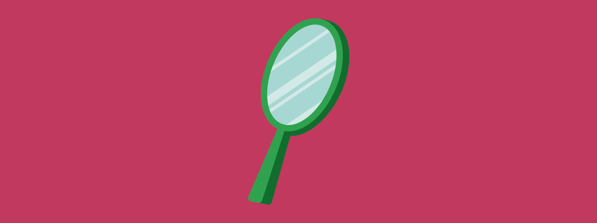 Illustration of a hand-held mirror on a pink background.