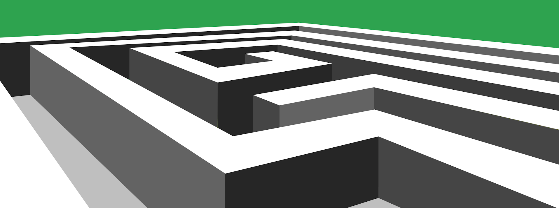 An illustration that shows a close-up view of a sharply angled maze.