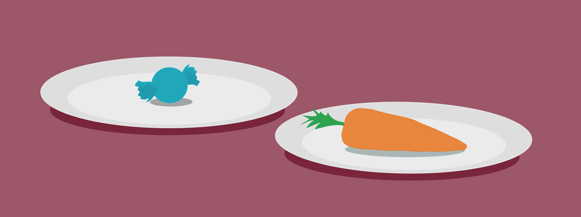 One plate with a sweet, one plate with a carrot. 