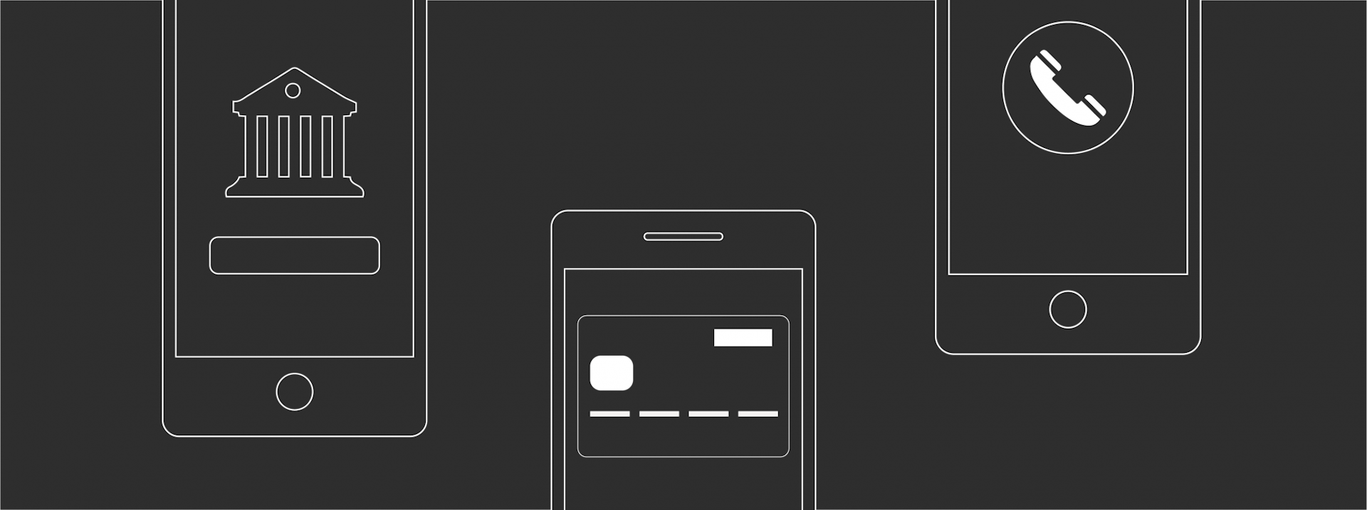 Illustration of iPhones with banking and phone call icons on the screen.