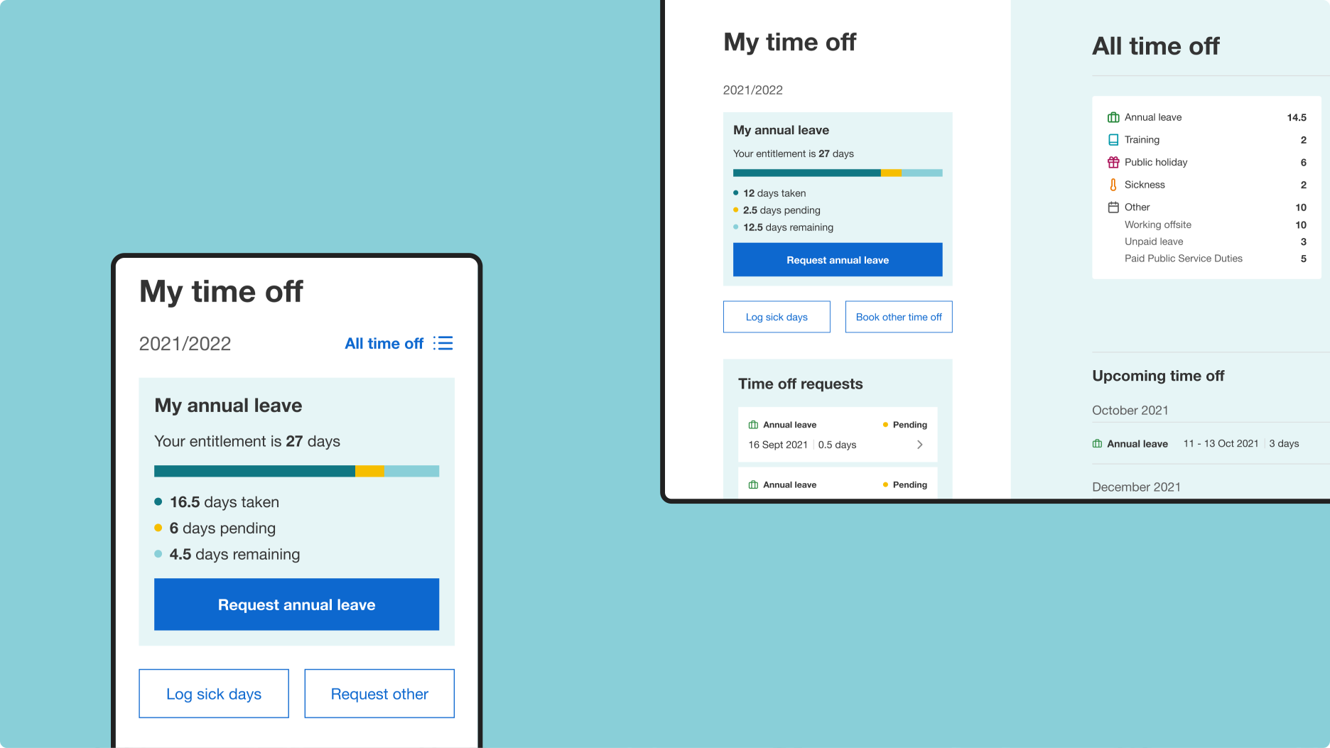 Screenshot of screen to book time off in UCL employee experience platform