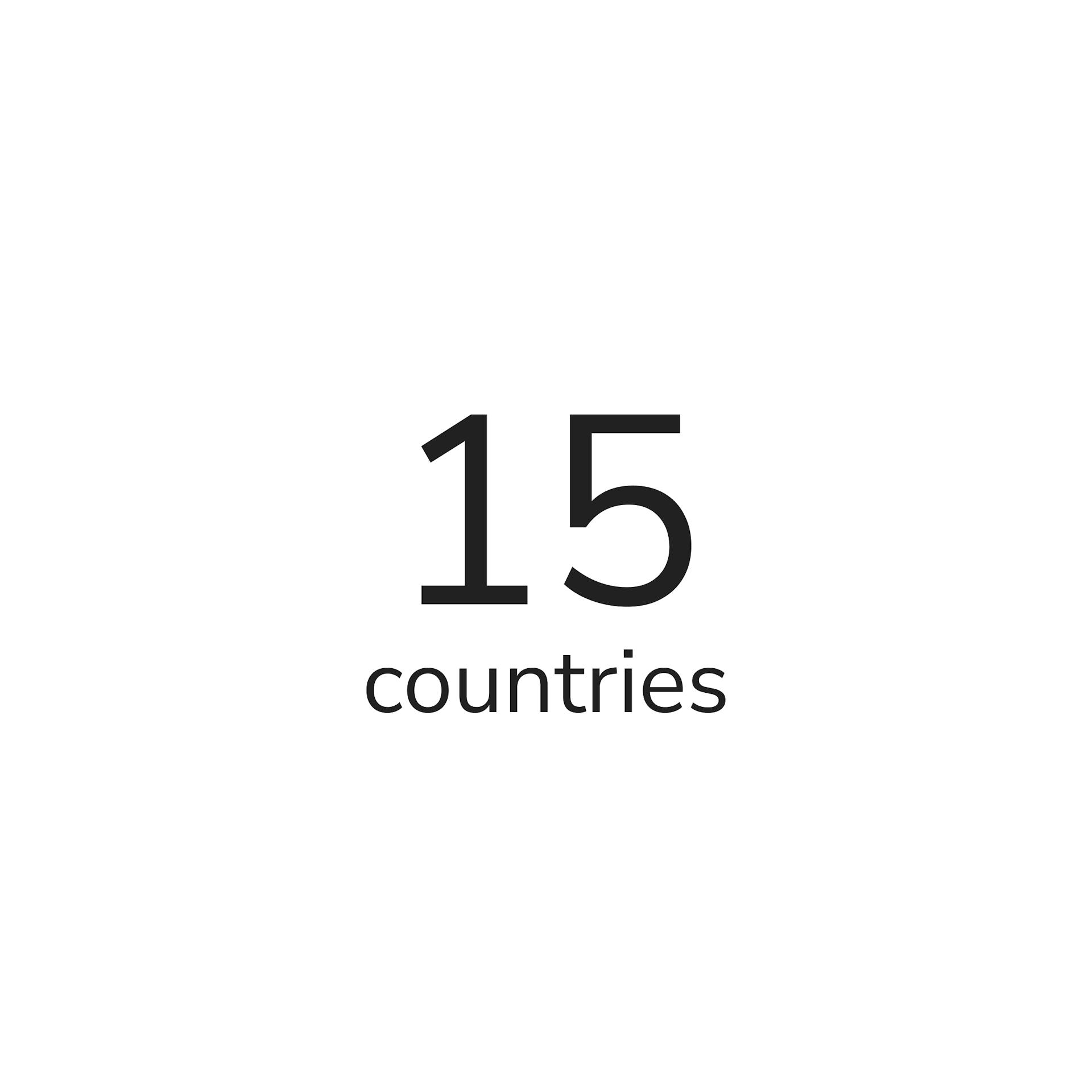 black text reading "15 countries" on a white background
