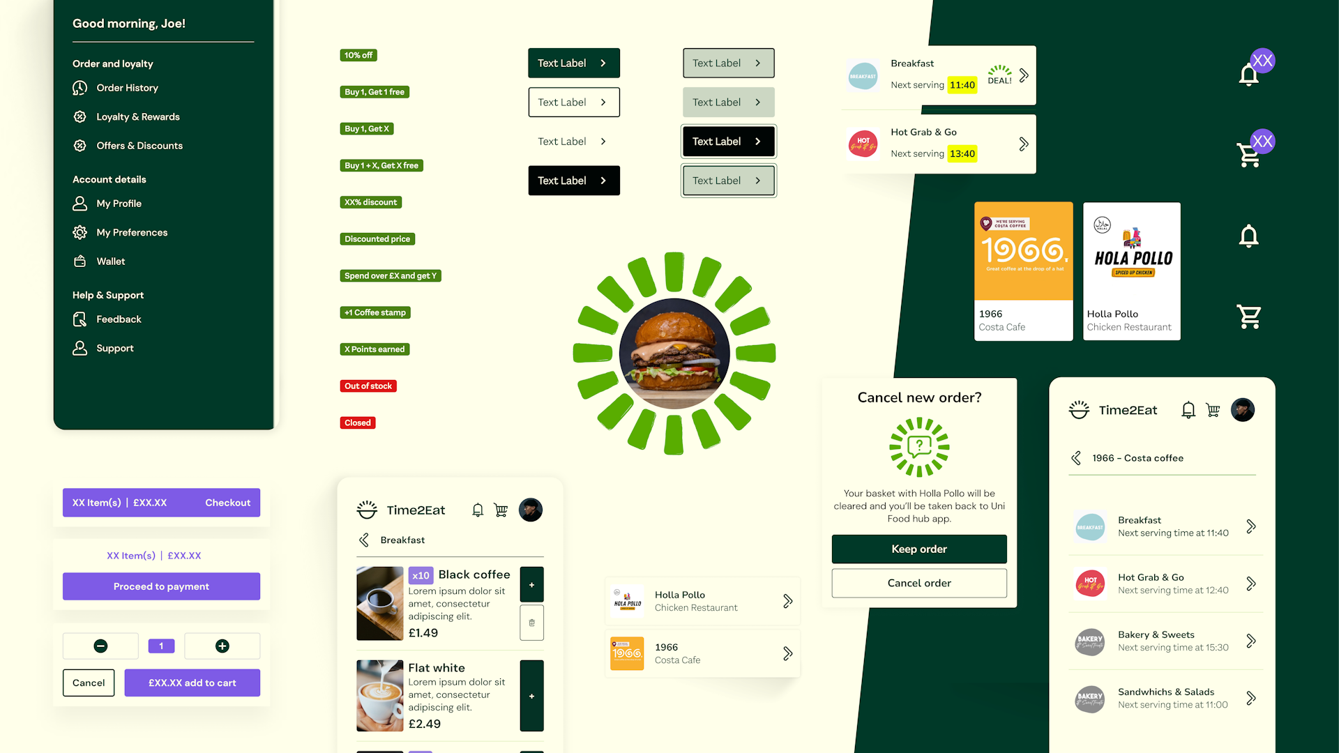 Collection of examples of the Compass Time 2 Eat components and UI
