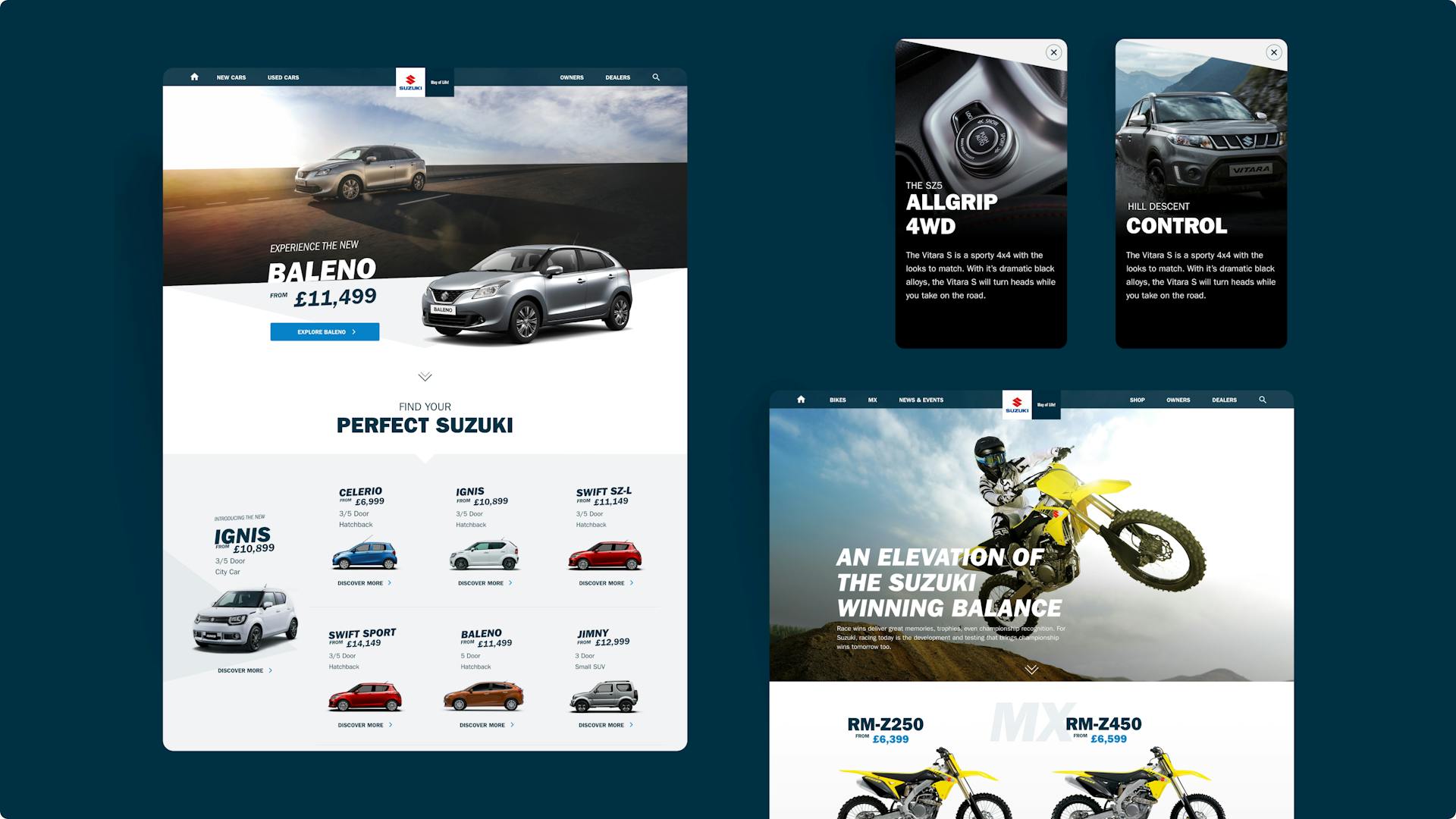 Screenshots of the new Suzuki cars and bikes websites