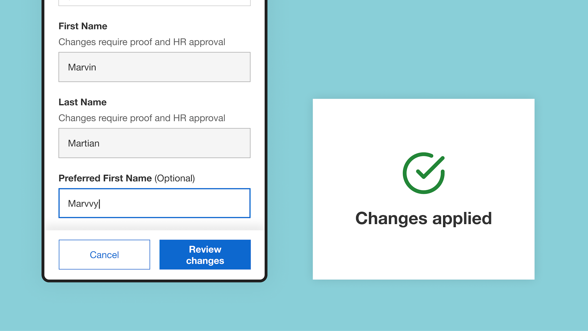 Screenshot of a form to update personal details on the UCL employee experience platform