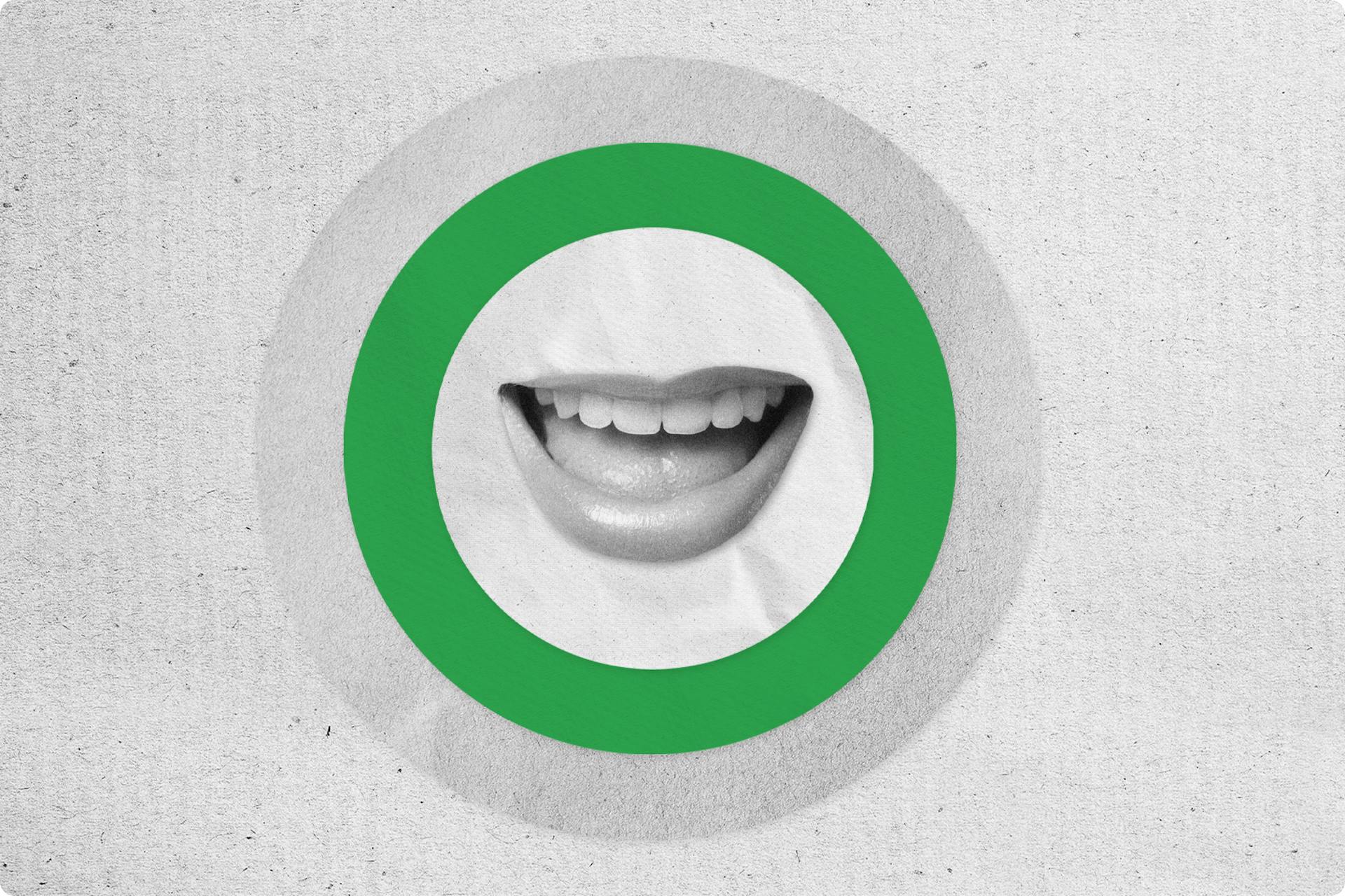 A mouth framed by a green circle