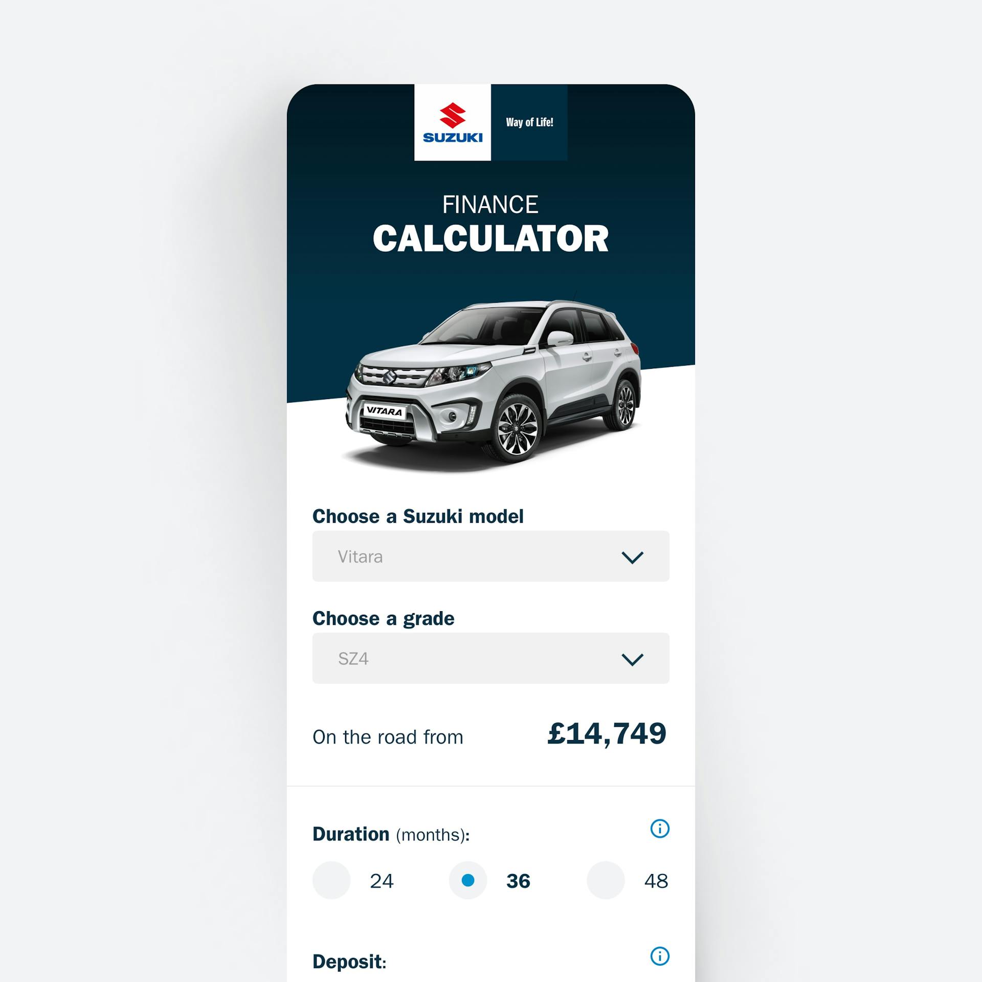 A Suzuki car finance page