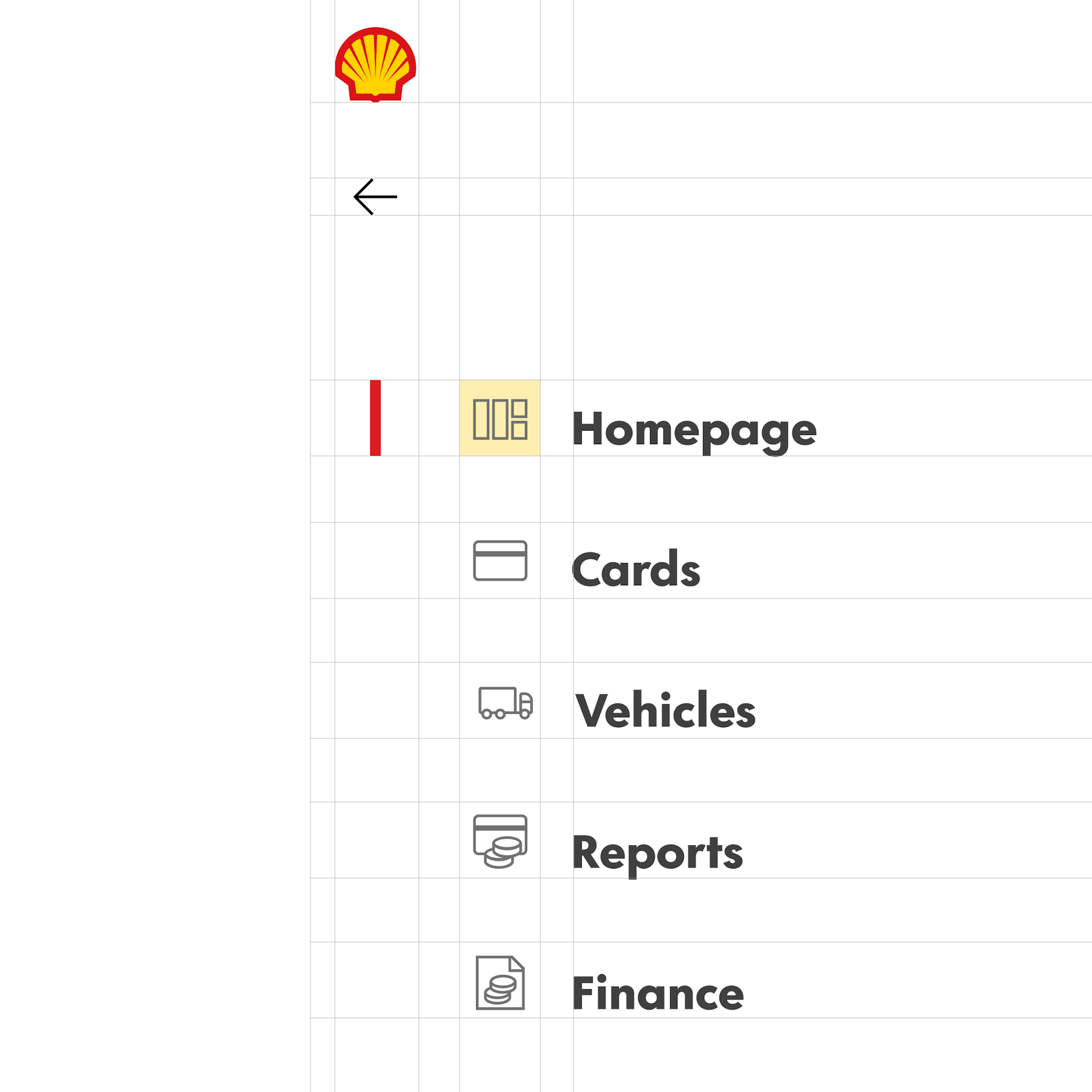 Shell fleet hub navigation menu