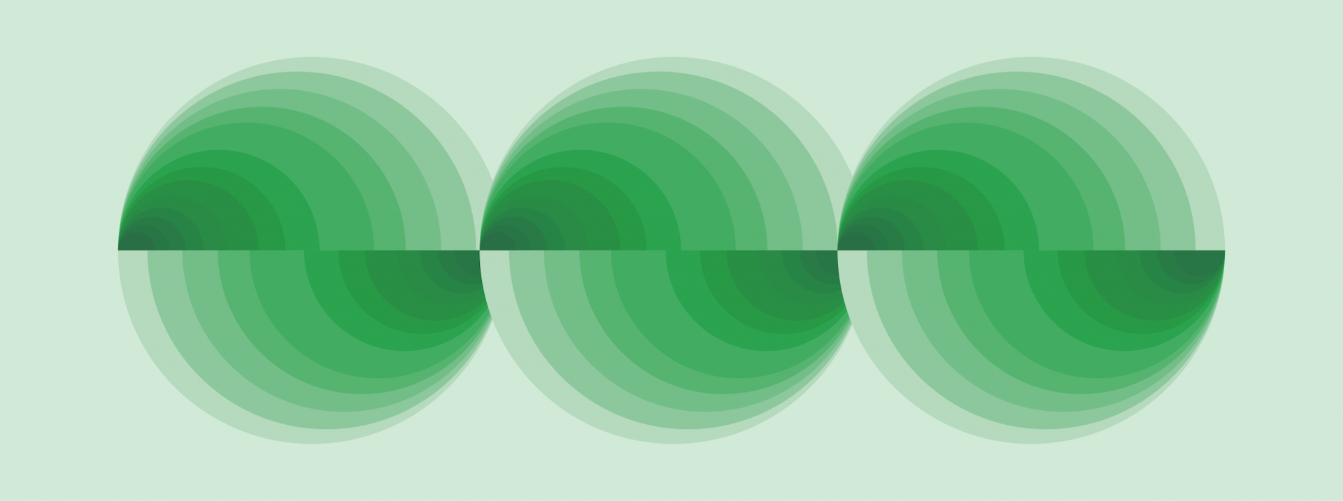 An illustration of three circles with gradients of green rippling through them to create the illusion of motion.