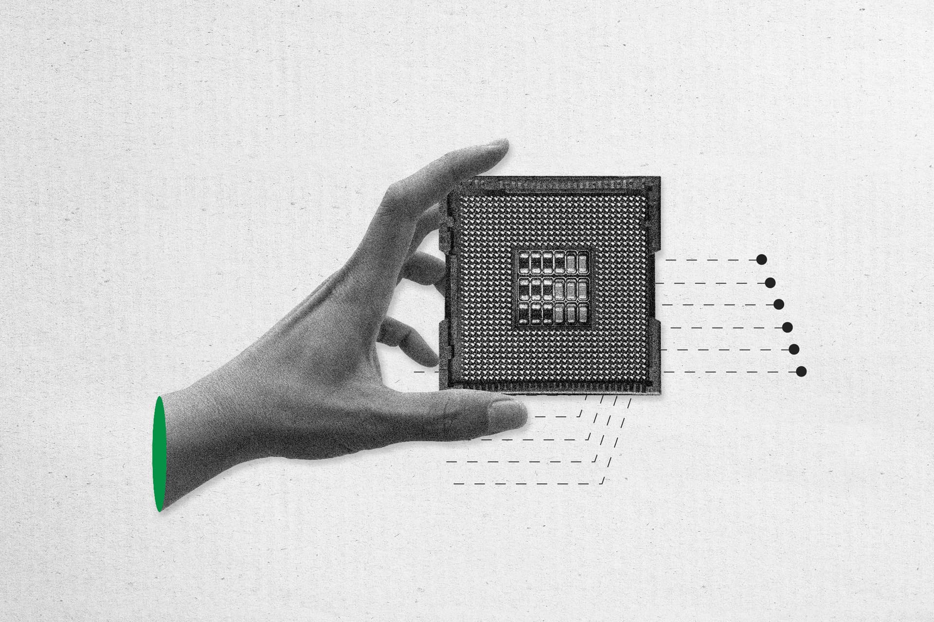 A disembodied hand holding a computer chip A disembodied hand holding a computer chip