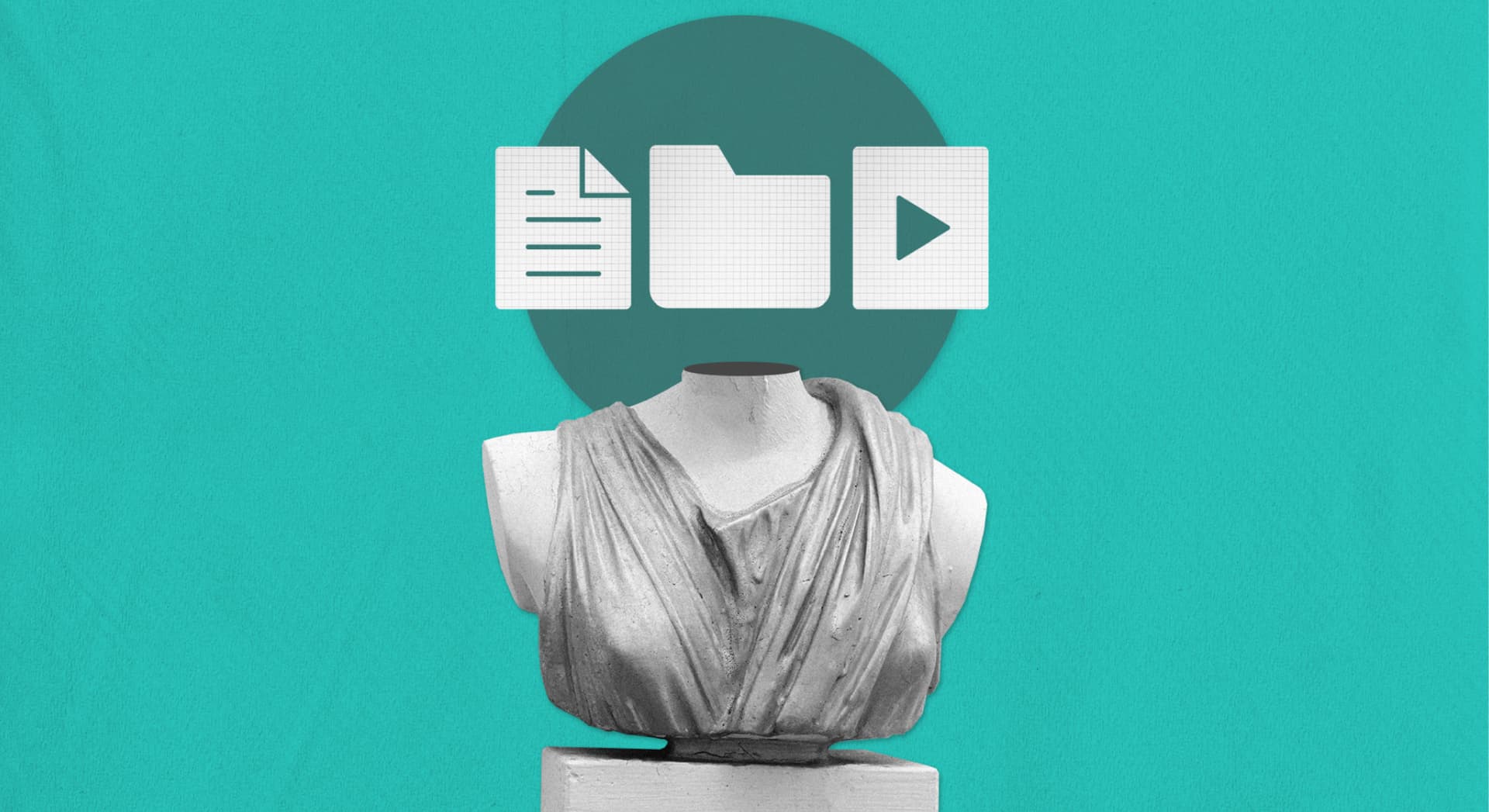 An illustration showing a headless bust with icons above it. An illustration showing a headless bust with icons above it.