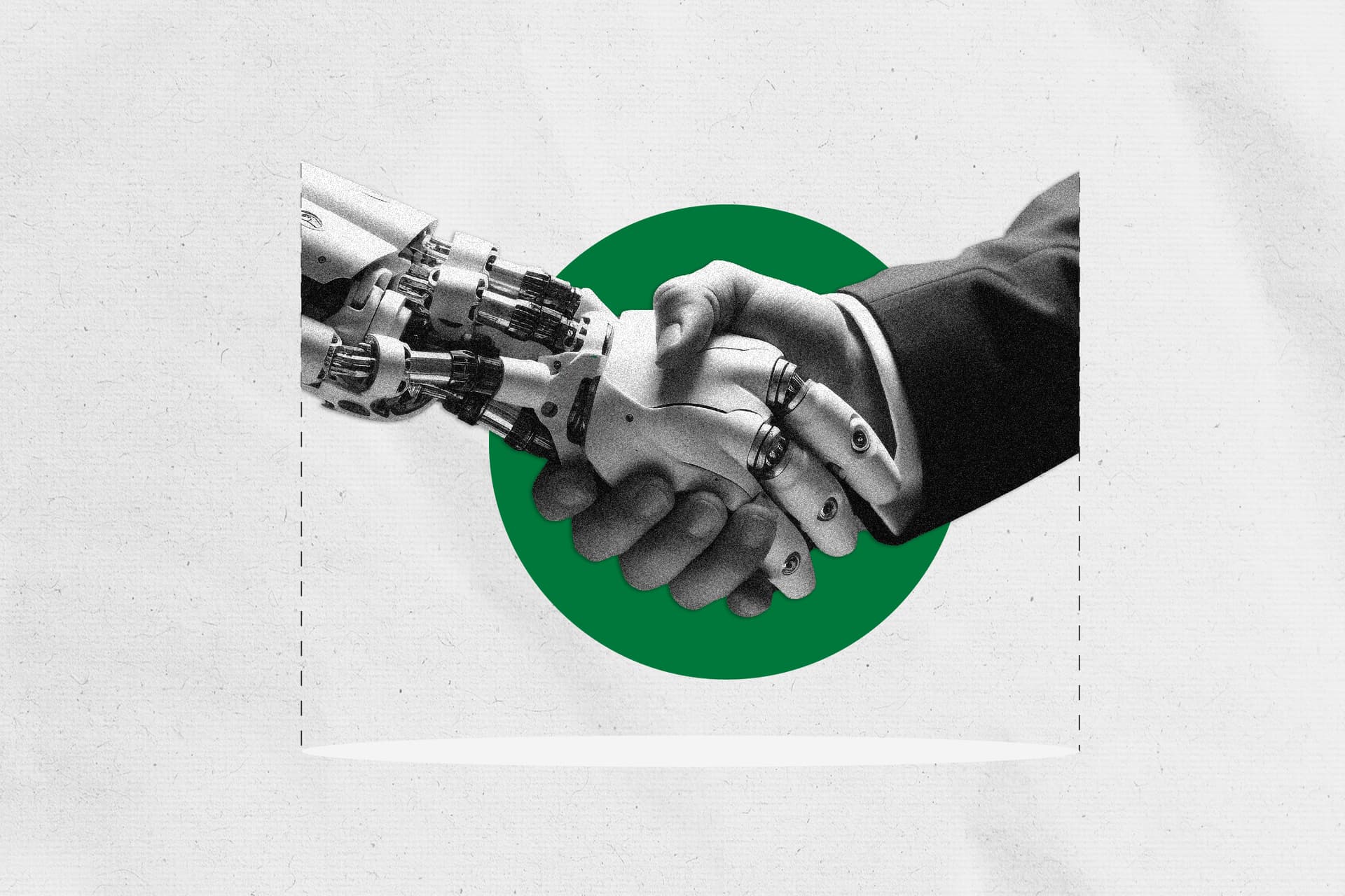 One robotic hand shaking a human hand One robotic hand shaking a human hand