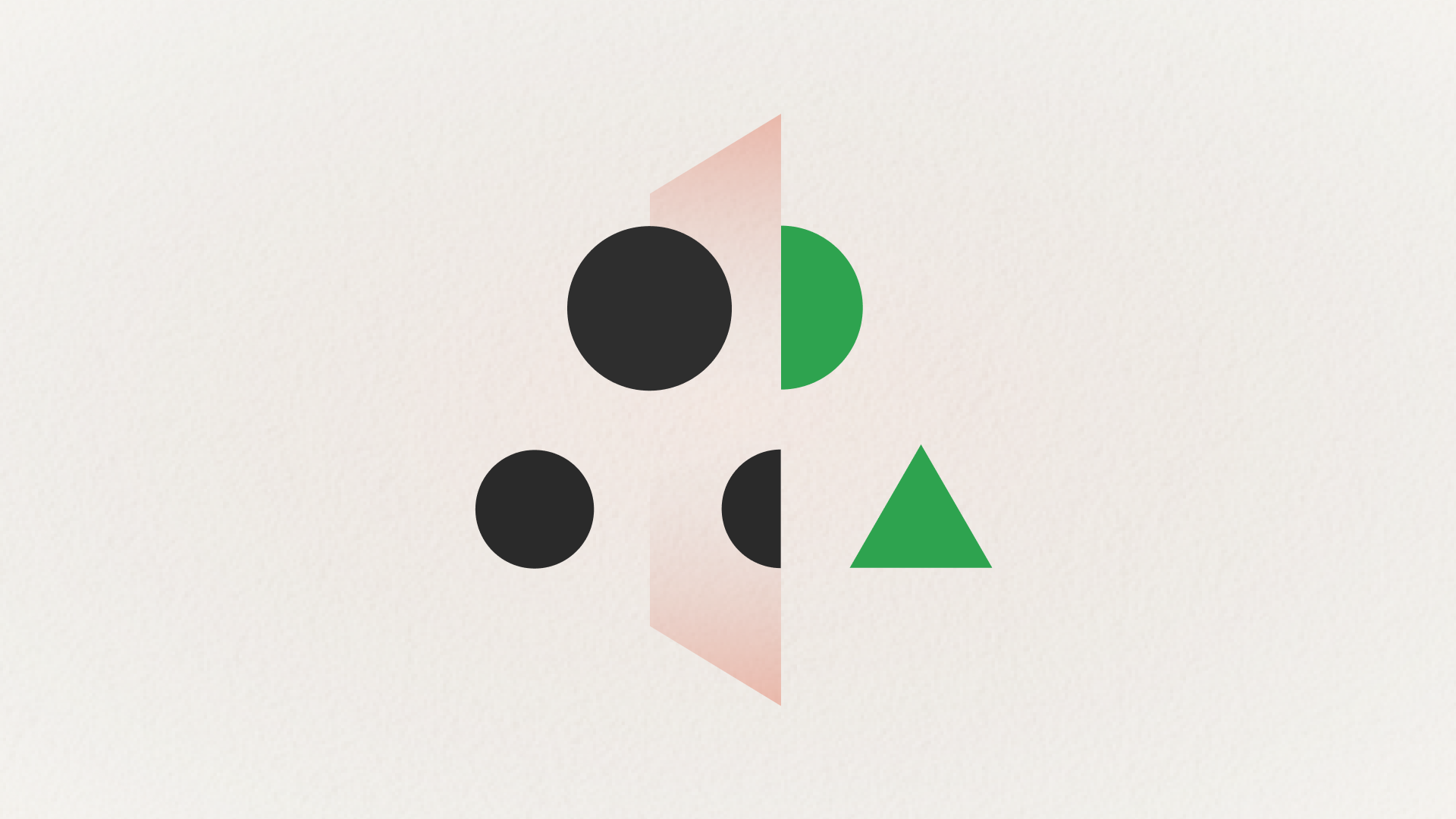 Abstract illustration of black and green shapes next to a mirror.