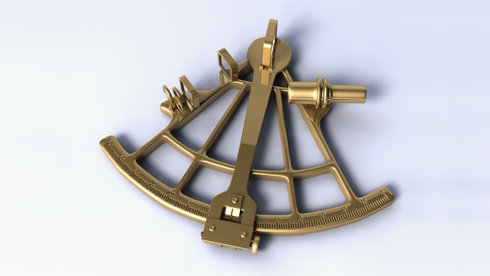 A brass sextant that is used for measuring angular distances A brass sextant that is used for measuring angular distances