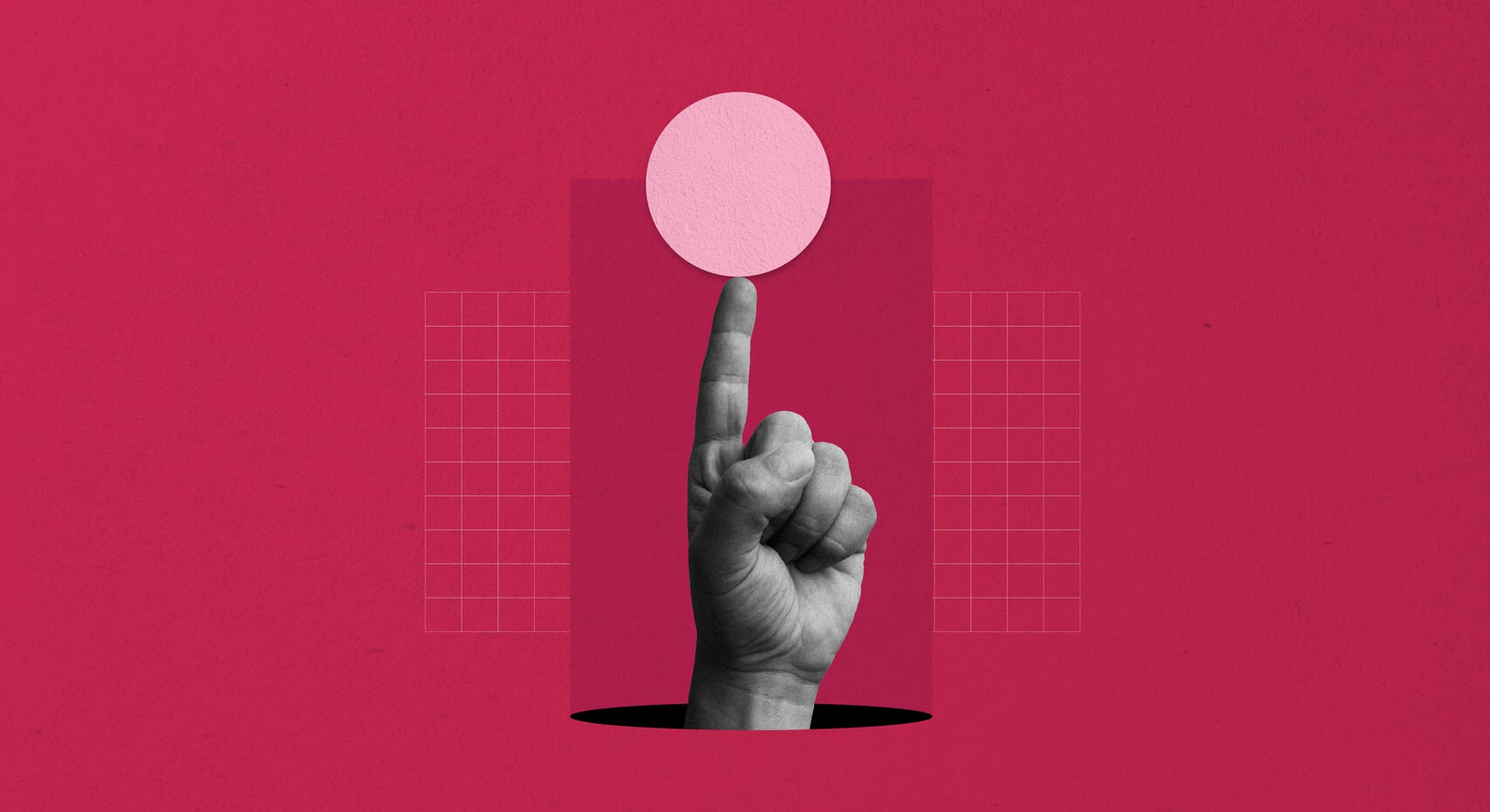 An illustration of a hand pointing up at a green circle on a red background. An illustration of a hand pointing up at a green circle on a red background.